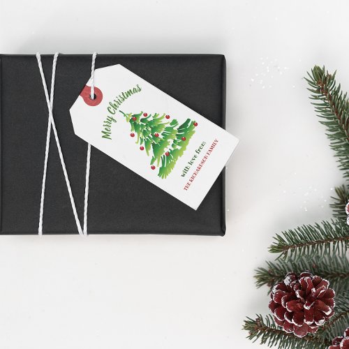 Unique Christmas Tree in Red Green on White Custom Gift Tags