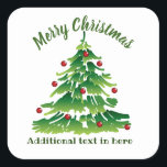 Unique Christmas Tree in Red Green on White Custom Square Sticker<br><div class="desc">Simple and artsy,  cute and sharp Christmas tree customizable holiday paper stickers. Customize the text to suit your needs.</div>
