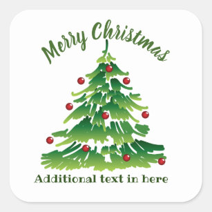Unique Christmas Tree in Red Green on White Custom Square Sticker