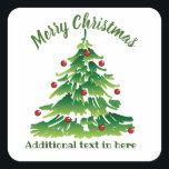 Unique Christmas Tree in Red Green on White Custom Square Sticker<br><div class="desc">Simple and artsy,  cute and sharp Christmas tree customizable holiday paper stickers. Customize the text to suit your needs.</div>