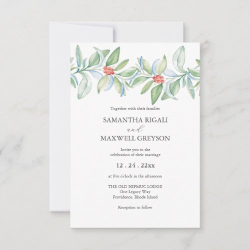 Unique Christmas Wedding Invitations Watercolor