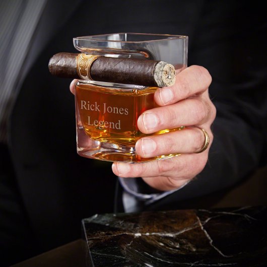 Unique Cigar Holder With Engraved Whiskey Glass (Front)
