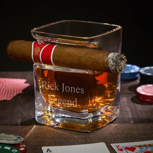 Unique Cigar Holder With Engraved Whiskey Glass