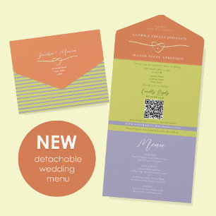 Unique Citrus Green Striped Wedding All In One Invitation