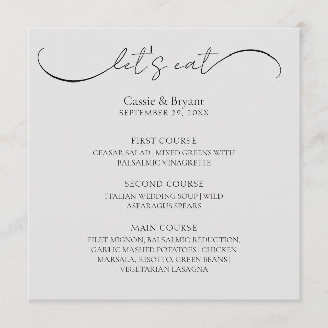 Unique Classic Grey Modern Script Wedding Menu (Front)