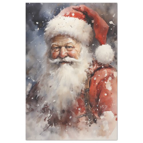 Unique classic Santa Claus smiling in snowy forest Tissue Paper