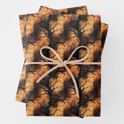 Unique classic spooky Halloween haunted forest  Wrapping Paper Sheets