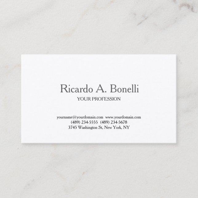Unique Classical Plain Simple White Professional Business Card (Front)