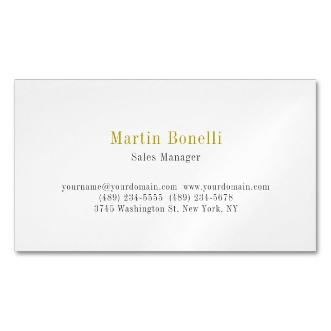 Unique Classical Simple Gold Color Name Business Card Magnet (Front)