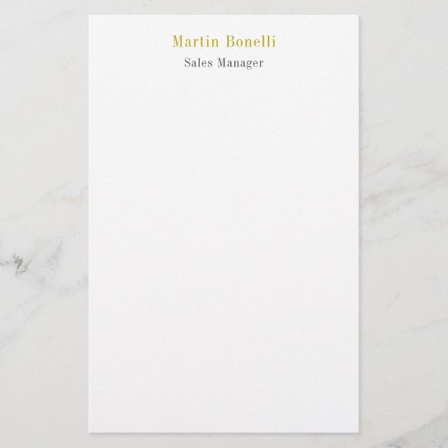 Unique Classical Simple Gold Color Name Stationery (Front)