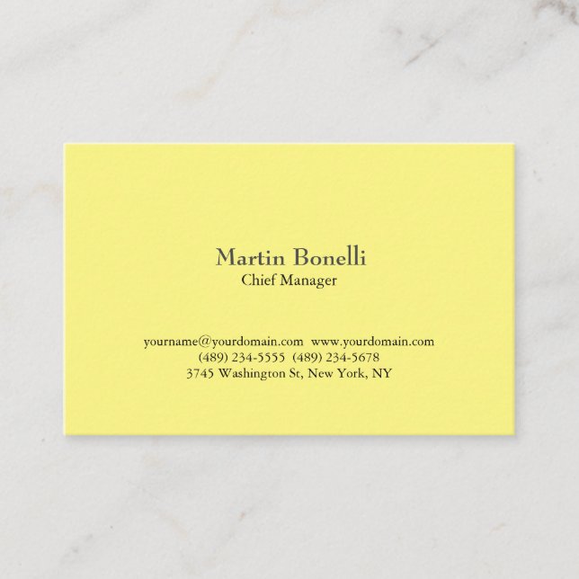 Unique Classical Simple Light Yellow Business Card (Front)