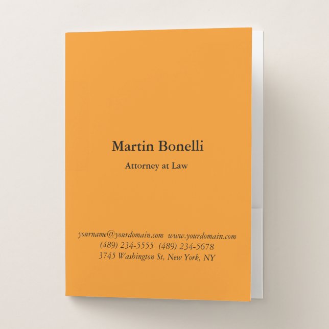 Unique Classical Simple Orange  Pocket Folder (Front)