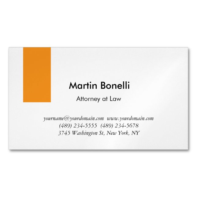 Unique Classical Simple Orange & White Business Card Magnet (Front)
