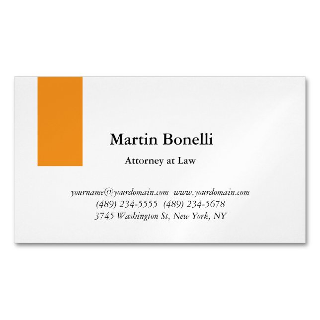 Unique Classical Simple Orange & White Business Card Magnet (Front)