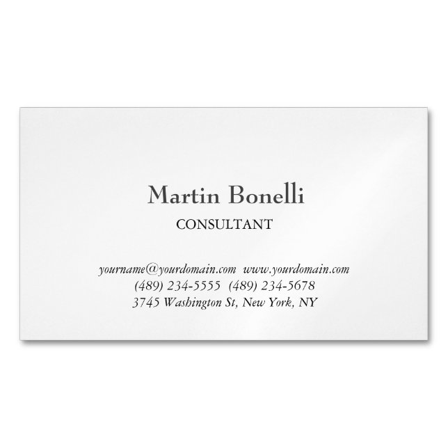 Unique Classical Simple White Business Card Magnet (Front)