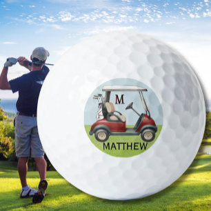 Unique Classy Custom Red Cart Monogram Name Golf Balls