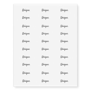 Unique. - Clean Black and White Script Text Temporary Tattoos