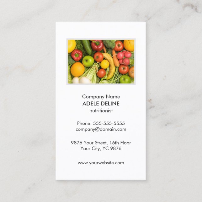 Unique Clean Vegetable Nutritionist Diet Health Business Card (Front)