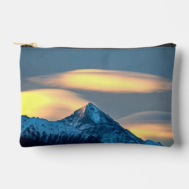 Unique Clouds Over Snow Covered Mountains Accessory Pouch (Front)