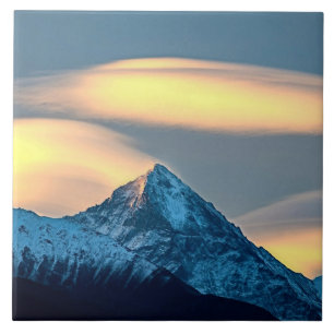 Unique Clouds Over Snow Covered Mountains Ceramic Tile