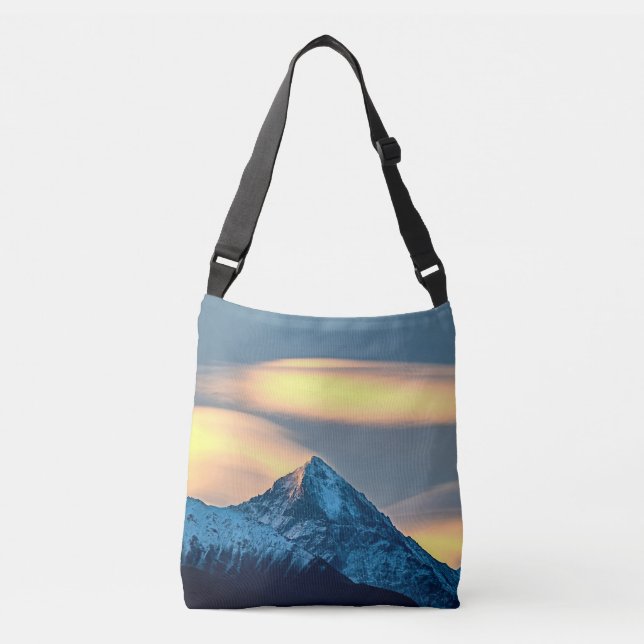 Unique Clouds Over Snow Covered Mountains Crossbody Bag (Front)