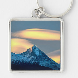 Unique Clouds Over Snow Covered Mountains Keychain