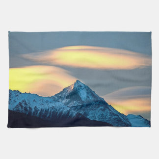 Unique Clouds Over Snow Covered Mountains Kitchen Towel