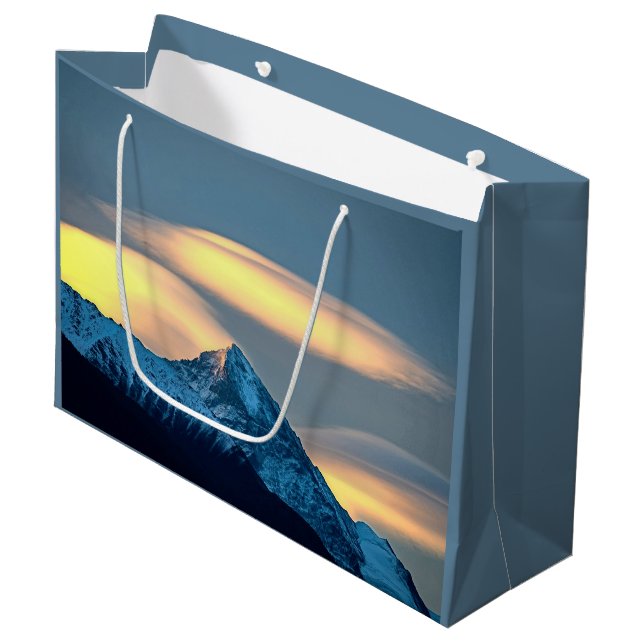 Unique Clouds Over Snow Covered Mountains Large Gift Bag (Front Angled)