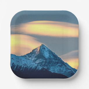 Unique Clouds Over Snow Covered Mountains Paper Plates
