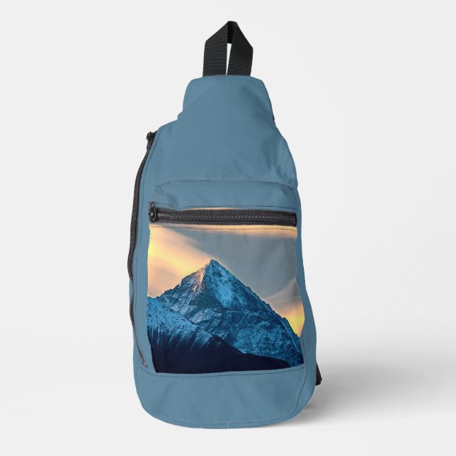 Unique Clouds Over Snow Covered Mountains Sling Bag (Front)