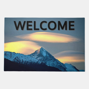Unique Clouds Over Snow Covered Mountains Welcome Doormat