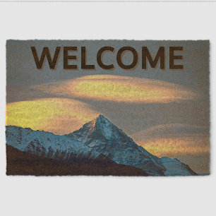 Unique Clouds Over Snow Covered Mountains Welcome Fiber Doormat