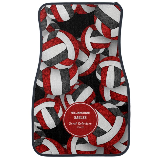 unique coach gifts red black volleyballs pattern car floor mat (Front)