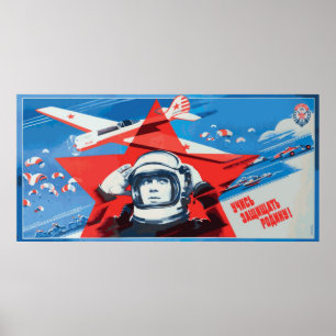 Unique, Colorful 1960s-era Soviet Cosmonaut Poster