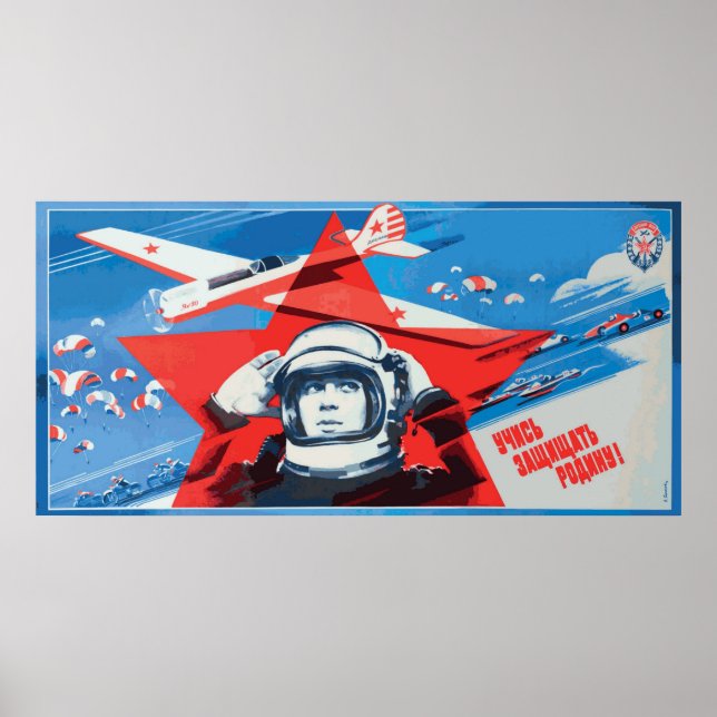 Unique, Colorful 1960s-era Soviet Cosmonaut Poster (Front)