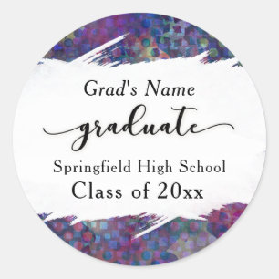 Unique Colorful Abstract Brushstroke Graduation Classic Round Sticker