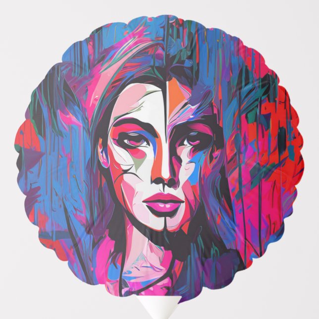 Unique Colorful Abstract Lady Face Painting Balloon (Front)