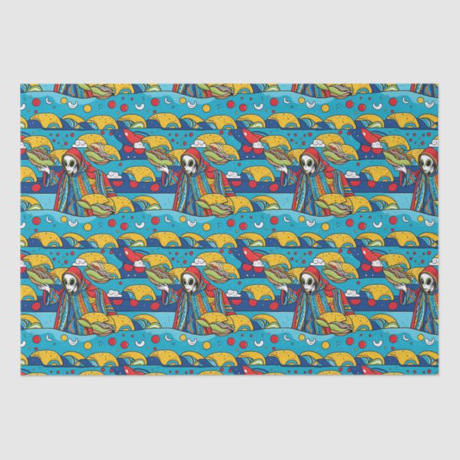 Unique Colorful Alien eating Tacos Tissue Paper (Front)