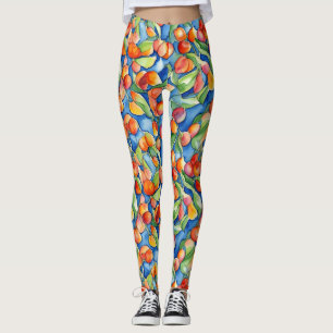 Unique Colorful Apricot Fruits Summer Watercolor Leggings
