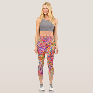 Unique Colorful Art Brush Strokes Spots Watercolor Capri Leggings