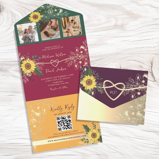Unique Colorful Floral Wedding All In One Invitation (Creator Uploaded)