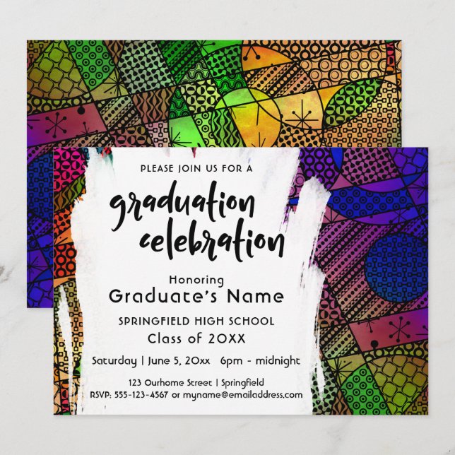 Unique, Colorful, Geometric 2 Graduation Party Invitation (Front/Back)