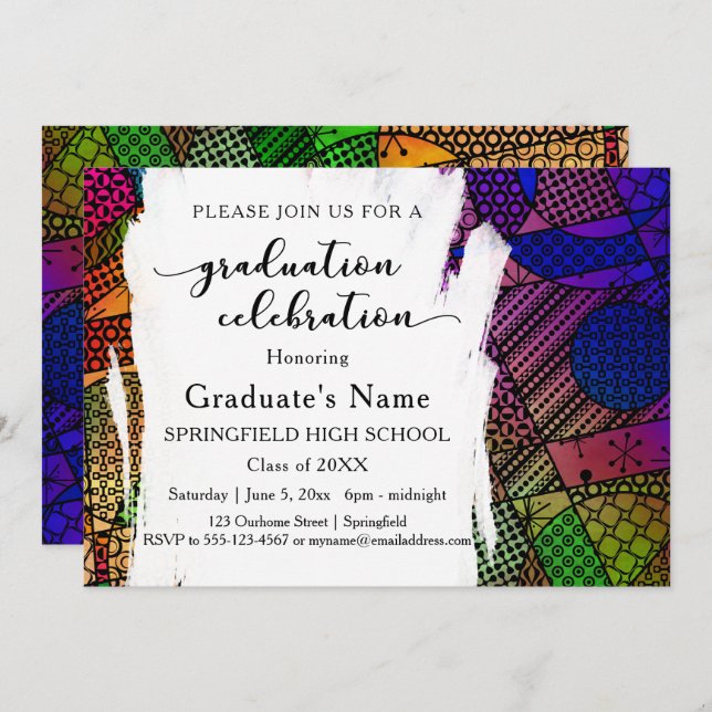 Unique Colorful Geometric Pattern Graduation Party Invitation (Front/Back)