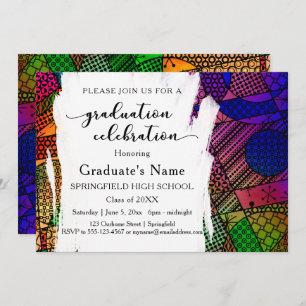 Unique Colorful Geometric Pattern Graduation Party Invitation