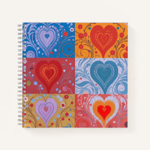 Unique Colorful Heart Love Patchwork Pattern Notebook