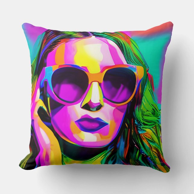 Unique Colorful Ladies in Sunglasses Art Throw Pillow (Front)