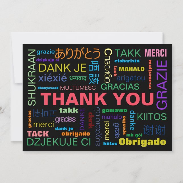 Unique Colorful Many Languages  Thank You Card (Front)