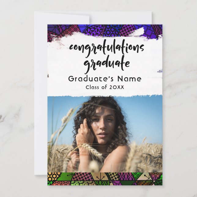 Unique Colorful Pattern Photo Grad Announcement (Front)