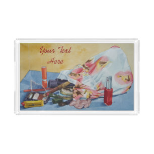 unique colorful picture of vintage make up acrylic tray