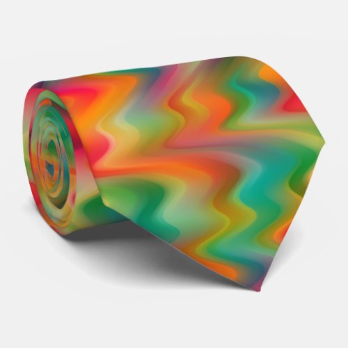 Unique Colorful Retro Chic Zigzag Waves Pattern Neck Tie